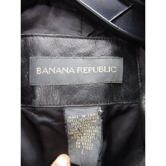 VINTAGE Banana Republic Leather Jacket Large Professional Y2K Overcoat - Picture 10 of 11